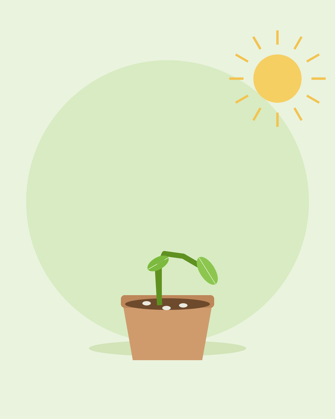 Ilustración plana de una plántula caída en la base de un tiesto con moho en la tierra — mal del vivero, de SeedsChoice