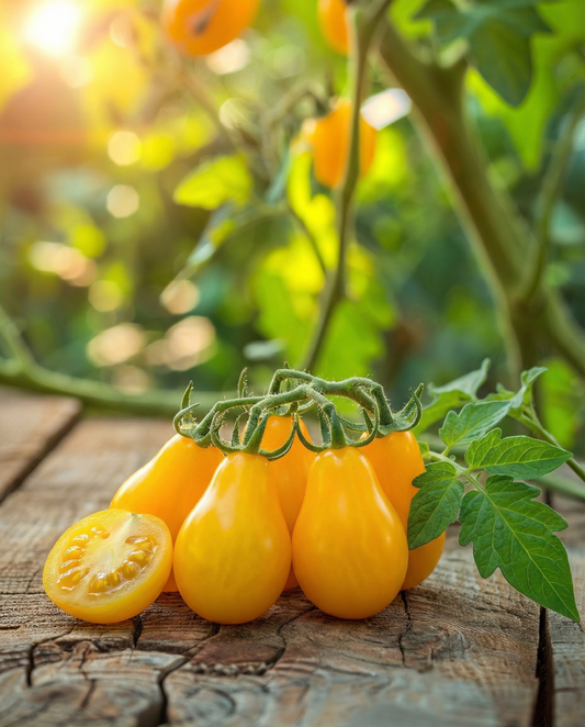 Tomate-cereja Yellow Pearshaped (Solanum lycopersicum) – sementes biológicas de hortícola anual da SeedsChoice