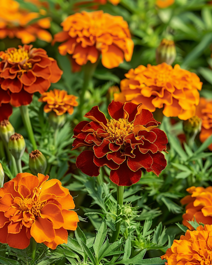 Sementes de cravo-de-burro Carmen (Tagetes patula) – flor anual