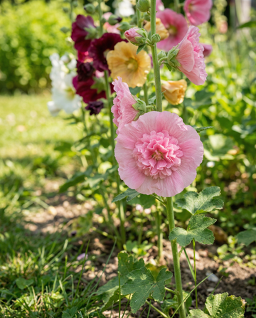 Malva-real Chater Double Mixed (Alcea rosea) – sementes de mistura bienal da SeedsChoice