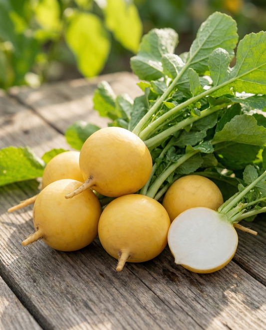 Rabanete Zlata Yellow Round (Raphanus sativus) – sementes de vegetal anual da SeedsChoice