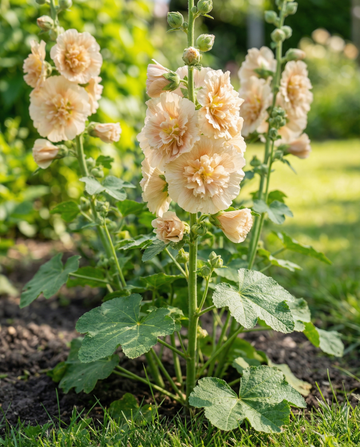 Malva-real Majorette Champagne (Alcea rosea) – sementes anuais da SeedsChoice