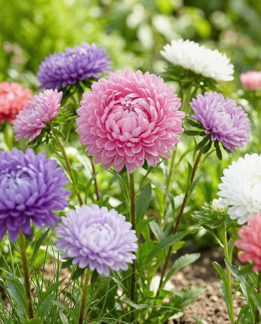 Semillas de Aster Paeony Flowered Mixed (Callistephus chinensis) – flor anual de SeedsChoice