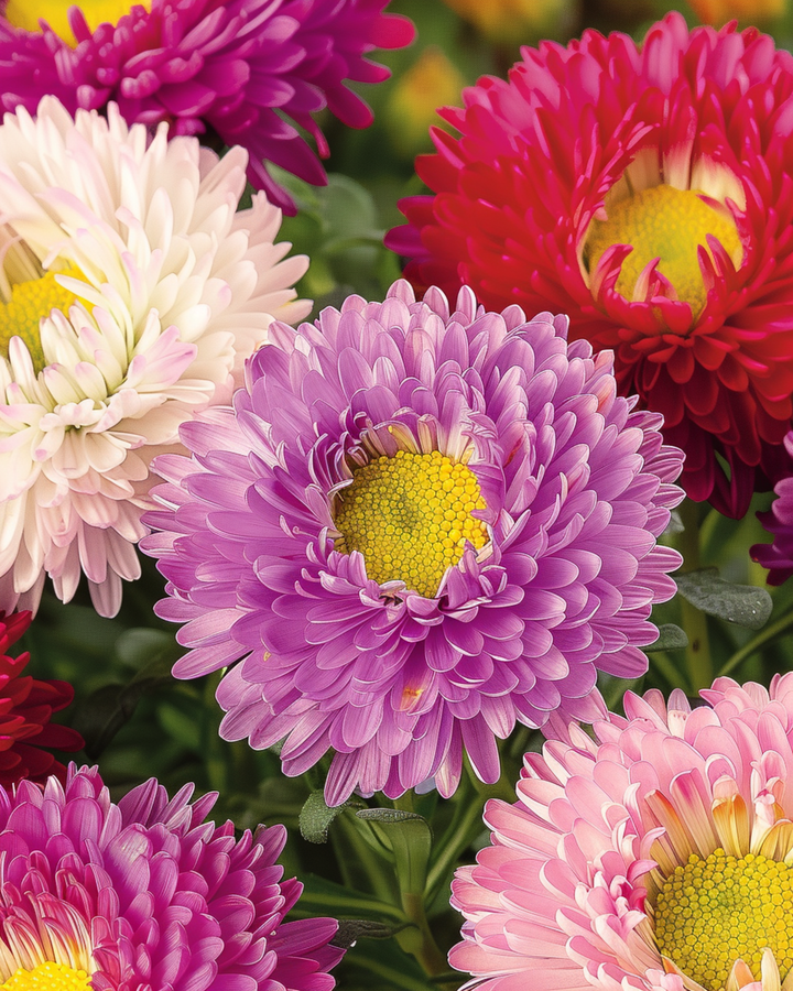 Semillas de aster Powderpuffs Mixed (Callistephus chinensis) – mezcla anual