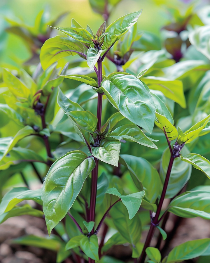 Sementes de manjericão doce Siam Queen (Ocimum basilicum) – erva anual