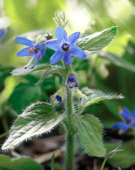 Semillas de borraja Borago officinalis, hierba anual con flores comestibles