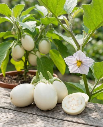 Beringela White Egg (Solanum melongena) – sementes de hortaliça anual da SeedsChoice
