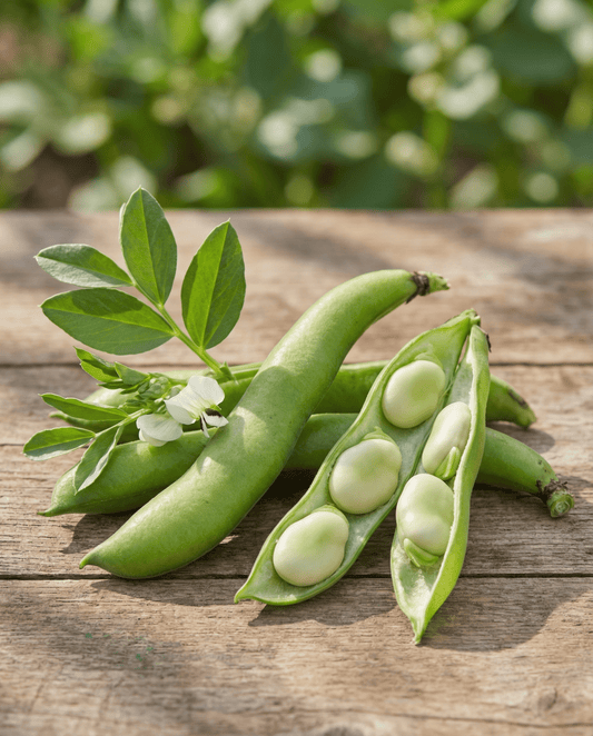 Fava Threefold White 100g (Vicia faba) – sementes anuais de horticultura da SeedsChoice